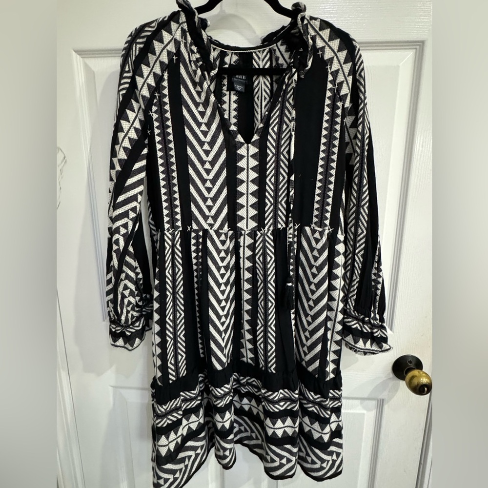 Maeve by Anthropologie Black and White Geometric Dress
